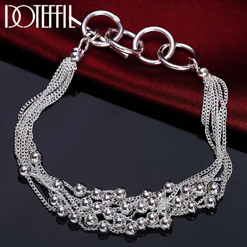 DOTEFFIL 925 Sterling Silver Gold Grape Beads Six Line Bracelet For Women Wedding Engagement Party Jewelry