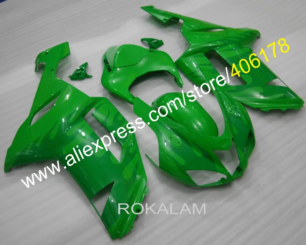 

For Kawasaki ZX-6R 2007 2008 Ninja ZX6R 07 08 636 ZX636 Green Flame Motorbike Parts Fairing Kit (Injection Molding)