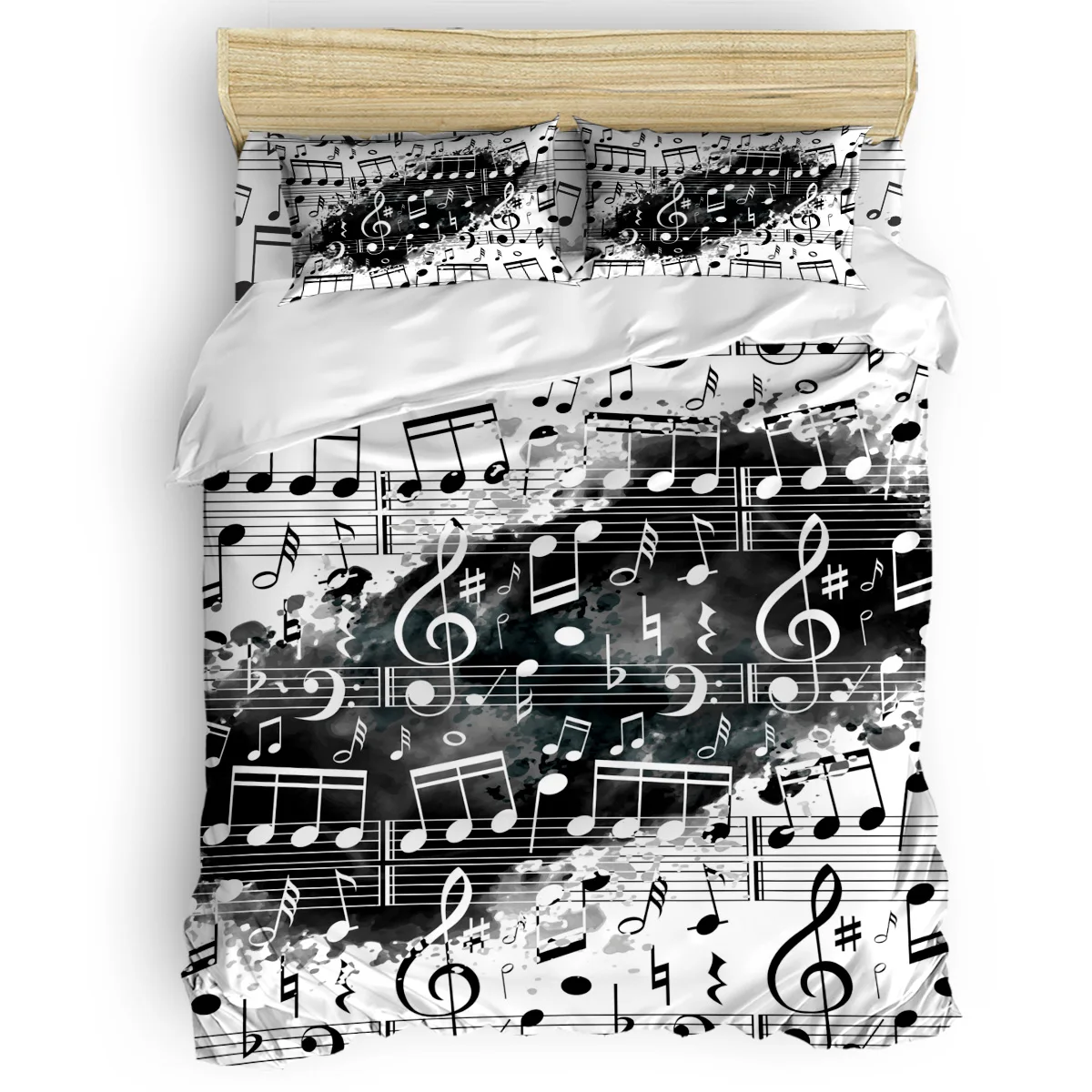 Musical Note Music Black And White Watercolor Splatter Duvet Cover Set 2/3/4pcs Bedding Set Bed Sheet Pillowcases Cover Set