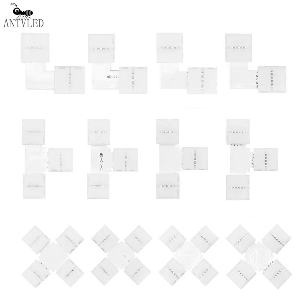 Led Strip Connector Free Soldering 2，3，4，5PIN L/T/X Shape Corner Connector For WS2812B WS2811 10mm RGB Led Strip Light
