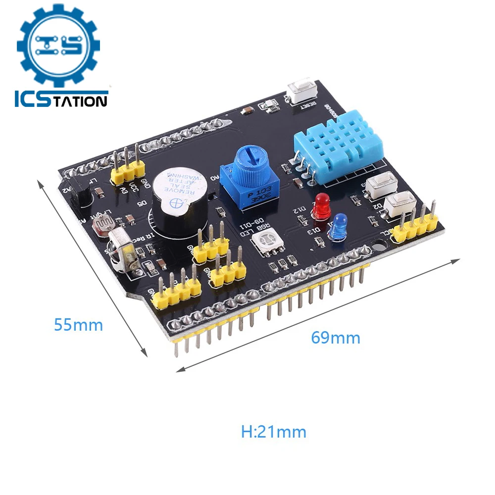 Multi-function Expansion Board for Arduino UNO R3 LM35D DHT11 Temperature Sensor Passive Buzzer Infrared Receiver Shield