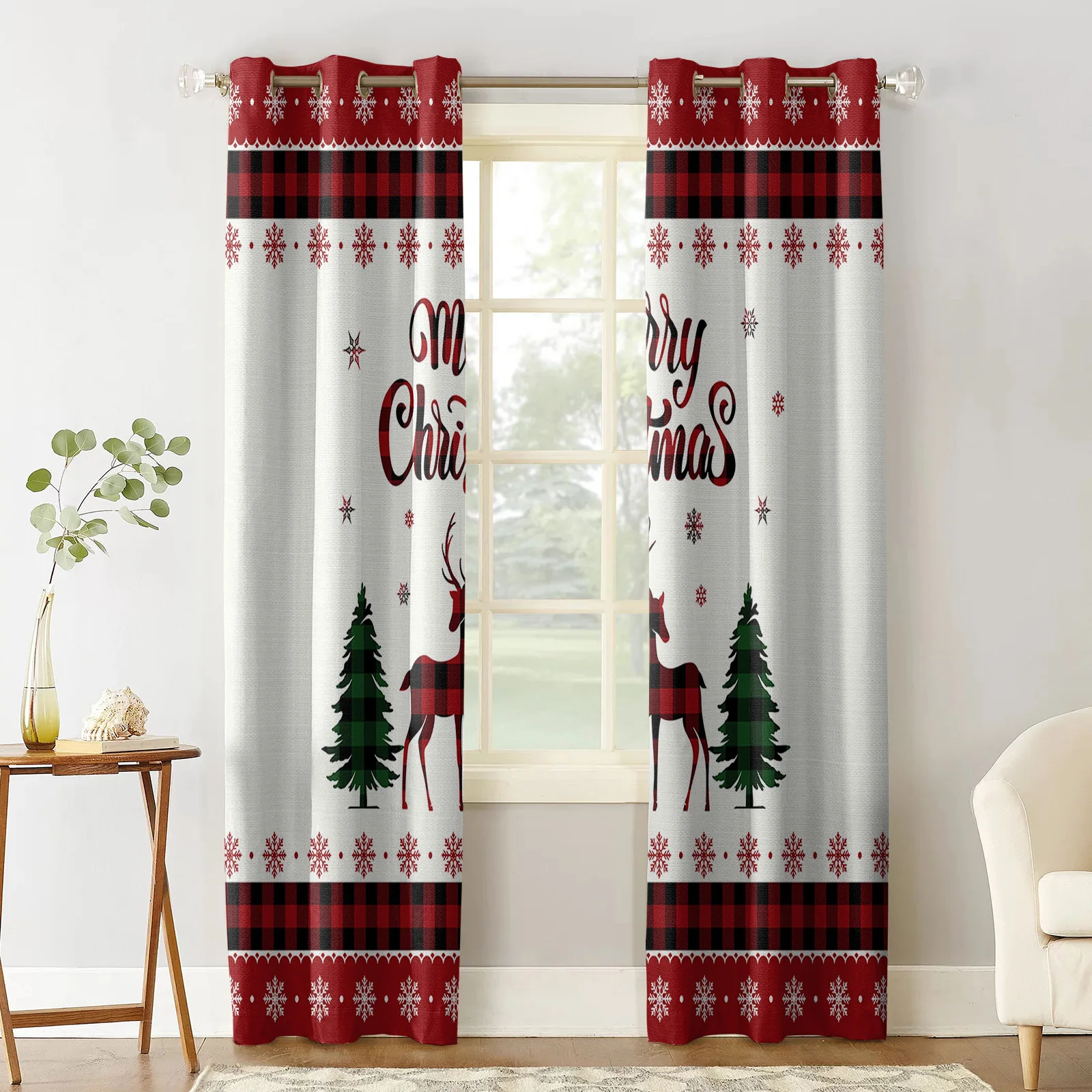 Christmas Snowflake Elk Christmas Tree Curtains For Living Room Bedroom Window Decorations For Home Ornaments Xmas Gifts Navidad