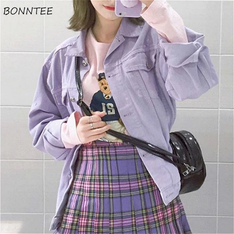 Basic Jackets Women Fresh Purple Ulzzang Spring New Loose Woman Denim Jacket Summer Thin Casual All-match Stylish Short Outwear