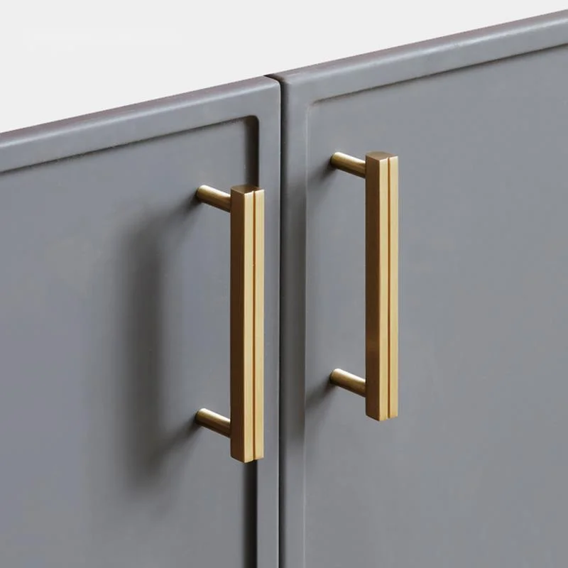 Square Solid Brass Golden Kitchen Cabinet Handles Modern Dresser Pulls Door Handles and Knobs Furniture Hardware