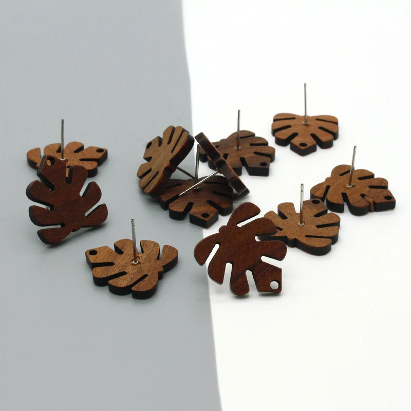 6pcs Wooden Leaf Leaves Earring Base Connector Findings Retro Diy Jewelry Make Handmade Earrings Charms Linker Accessory