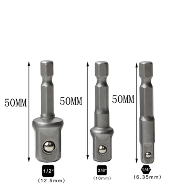 3 Cái/lốc 50Mm Chrome Vanadium Ổ Cắm Adapter Chuôi Lục Giác 1/4 "3/8" 1/2 "Nối Dài Mũi Khoan bit Thanh Lục Giác Bit Bộ Dụng Cụ Điện