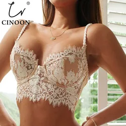 CINOON Sexy Dessous Französisch frauen unterwäsche Ultra Dünne Spitze Blume Stickerei Bralette Bh Push-up Wimpern Weibliche Unterwäsche