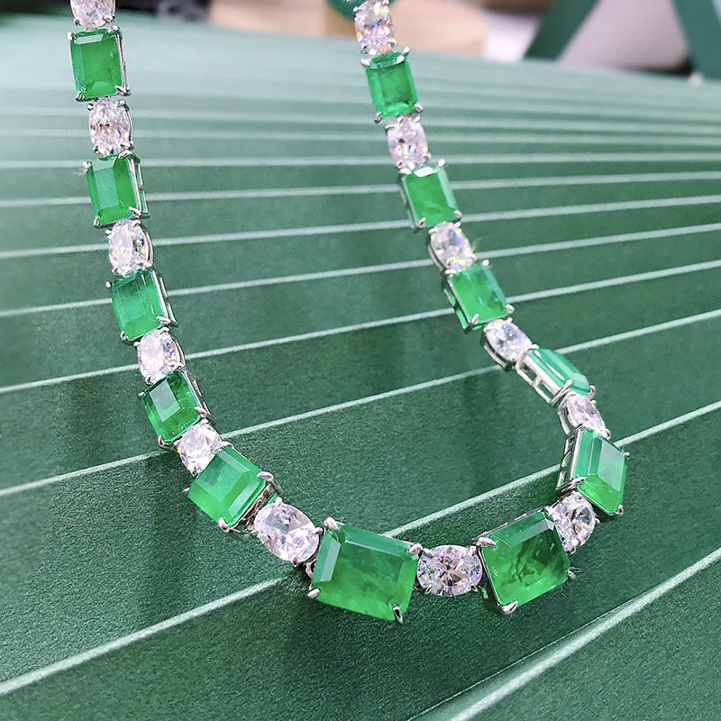 Vintage Emerald Diamond Necklace 100% Real 925 Sterling Silver chorker Pendant Necklaces for Women Bridal Party Wedding jewelry