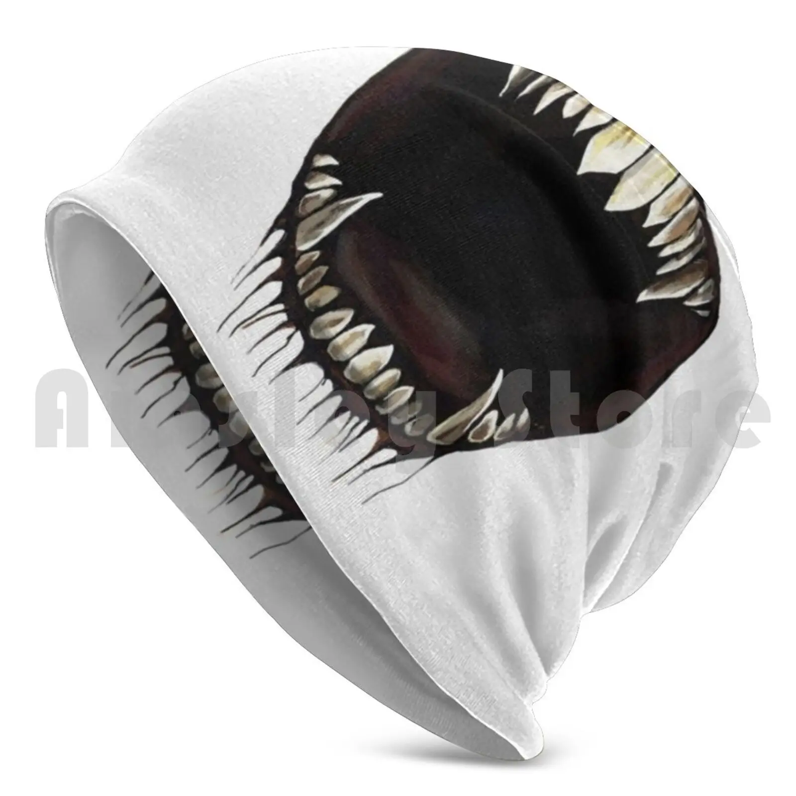 Monster Beanies Knit Hat Hip Hop Monster Demon Devil Danger Horror Mouth Printed Trending Meme Black