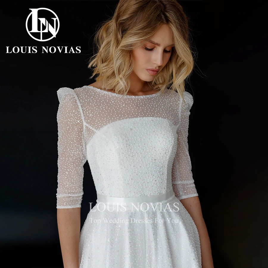 LOUIS NOVIAS Свадебные платья трапециевидной формы для женщин SCOOP Bride Dresses Тюлевое свадебное платье с блестками в горошек Vestidos De Novia