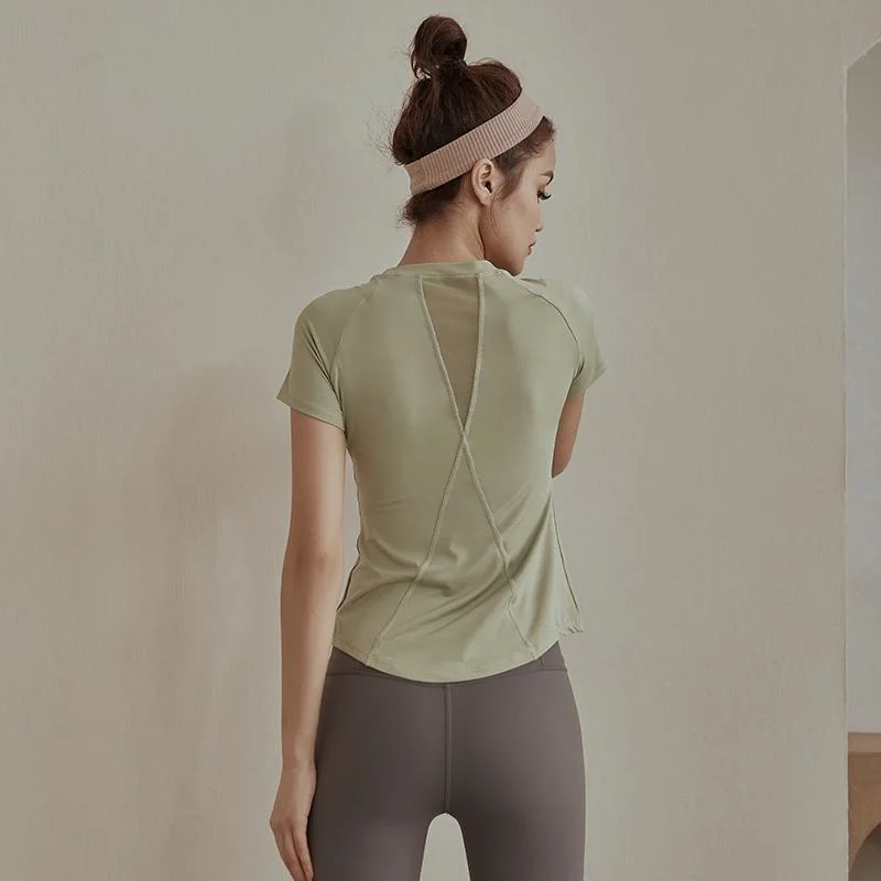 

Yoga Crop Top Yoga Clothes Women's Summer Short T-shirt Red Sports Running Top Top Deportivo Mujer Camisetas