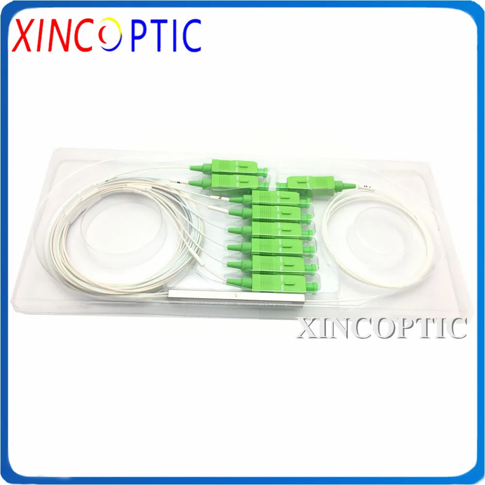 10pcs/Lot 1x8 PLC SC/UPC SM 0.9mm Steel Tube 1M FTTH Fiber Optic 1:8 Splitter FC ST LC APC Connector