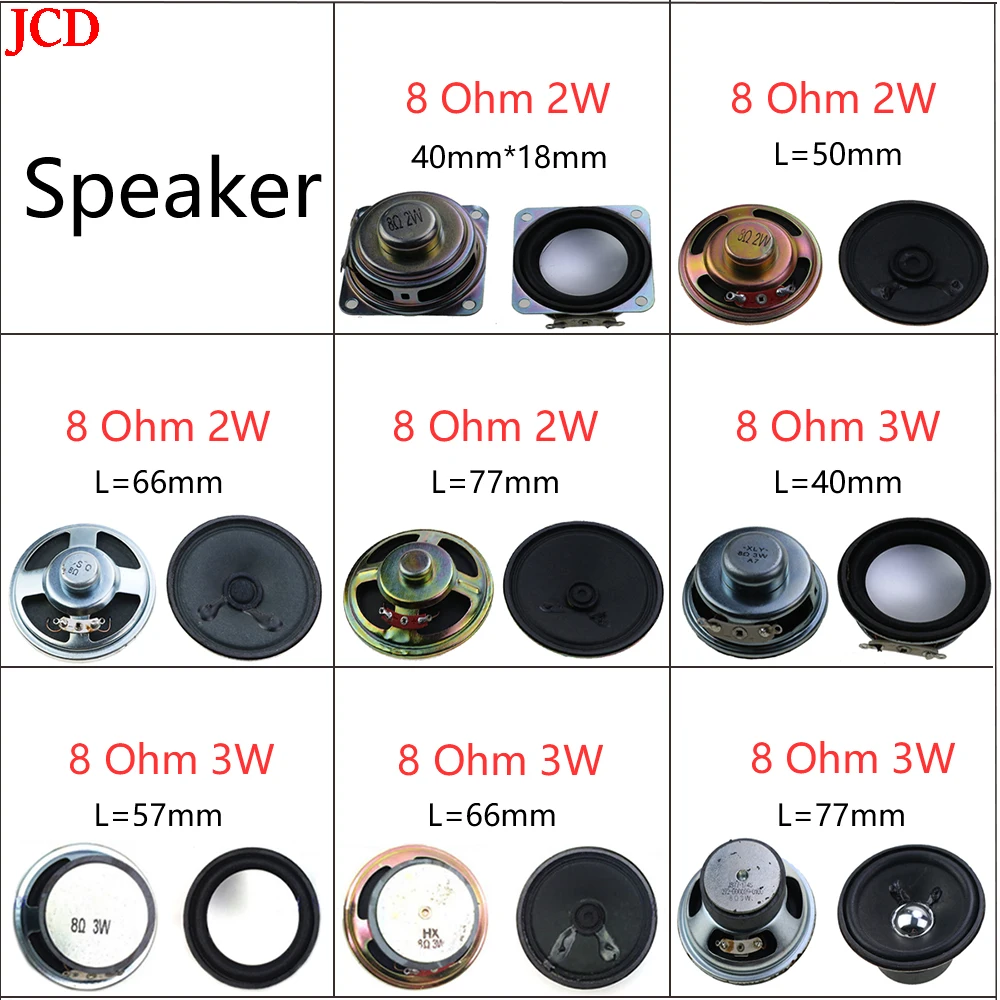 Jcd 1 Pcs 8 Ohm 2W 3W 5W 10W 4R 8R 2/3/5/10W 40Mm 52Mm 66Mm 77Mm 4070 5090 Diameter Luidspreker Luidspreker