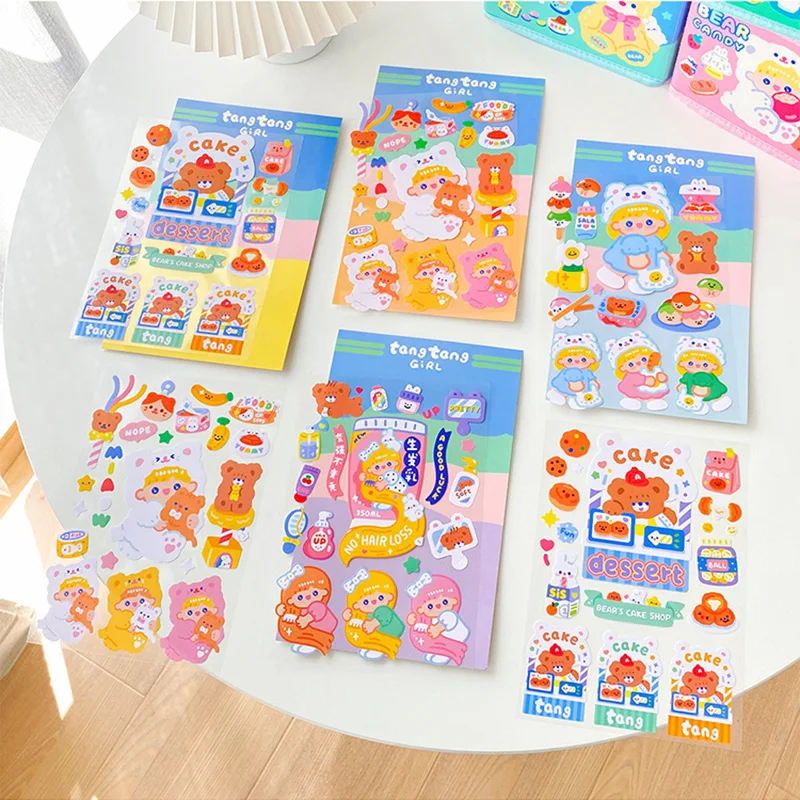 Cute Candy Girl Bear Ins Style Stickers Decoration Scrapbooking Diary Album Mobile Phone Journal Collage Kawaii Stationery Stick