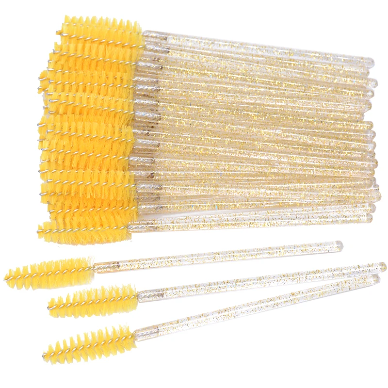 OKAYLspatule-Baguettes de mascara à micro paillettes, mini brosse à cils en cristal, peigne rose blanc, Végétde poulet, 50 pièces
