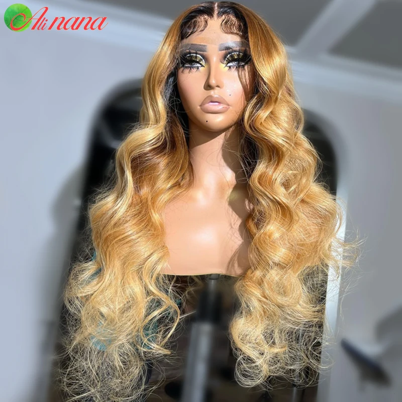 Perruque Lace Body Wave péruvienne naturelle, cheveux humains, blond miel 1B/27, 13x4, pre-plucked, avec baby hair, pour femmes africaines, 4/27