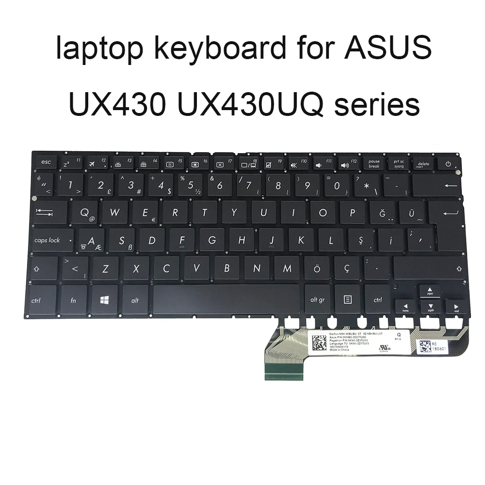 

Turkish Replacement keyboards for ASUS ZenBook UX430U UX430UQ UX430UNR backlit keyboard TR black 0KNB0 2627TU00 NSK WBLBU New