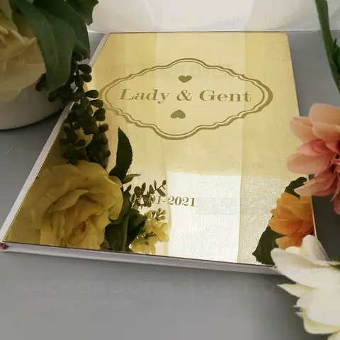결혼식 방명록 사용자 정의 거울 서명 장식 이름 날짜 조각 손님 방명록 맞춤형 심장 사랑 프레임 테두리 G015