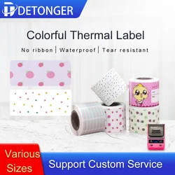 DETONGER 2 Rolls Farbe Cartoon Aufkleber Papier Transparent Label Klebstoff Thermische Name Tag