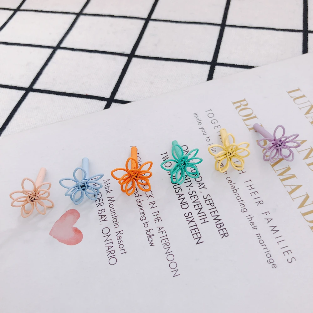 DIY personality alloy paint hollow double-layer color three-dimensional small flower earrings accessories material 4pcs