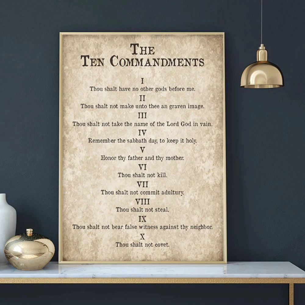 Vintage Poster Ten Commandments Wall Art Picture Christian Exodus 20 Print Canvas Painting Retro Bible Verse Bedroom Home Decor