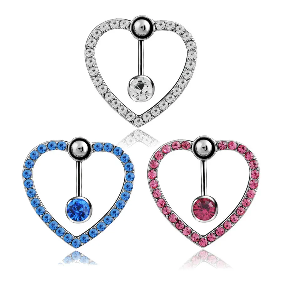 

20pcs/lot Heart Reverse Navel Belly Ring Elegant Surgical Steel Belly Bars for Woman Gift Piercing Ombligo