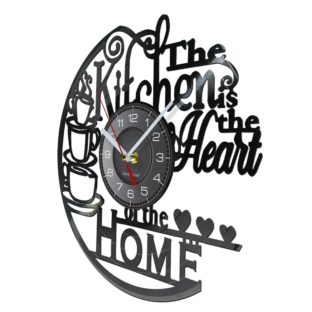The Kitchen Is The Heart Of The Home Kitchen Vinyl Record Wall Clock Cooking Utensils Tableware For Dinning Room New Home Decor