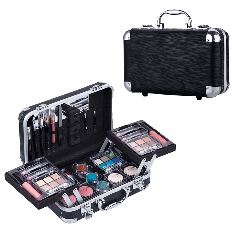 DUER LIKA Black Portable Professional 24 Color Eyeshadow Blush Cosmetic Foundation Face Powder Makeup Sets Eye Shadows Palette