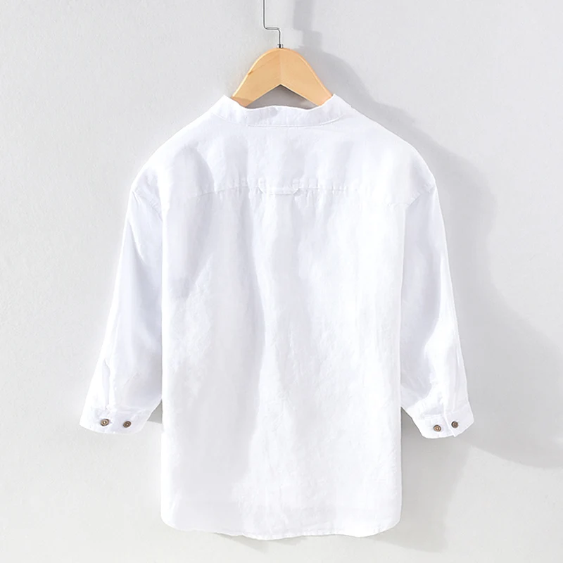 100% Linen new Italy fashion stand collar brand shirt for men casual comfortable shirts men solid tops mens clothes camisa