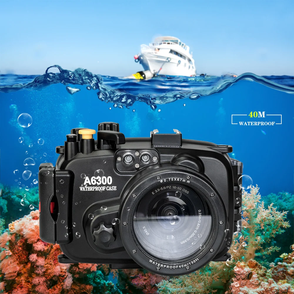 40m 130ft Waterproof Box Underwater Housing Camera Diving Case for Sony A5000 A5100 A6000 A6300 A6400 16-50mm lens Bag Cover