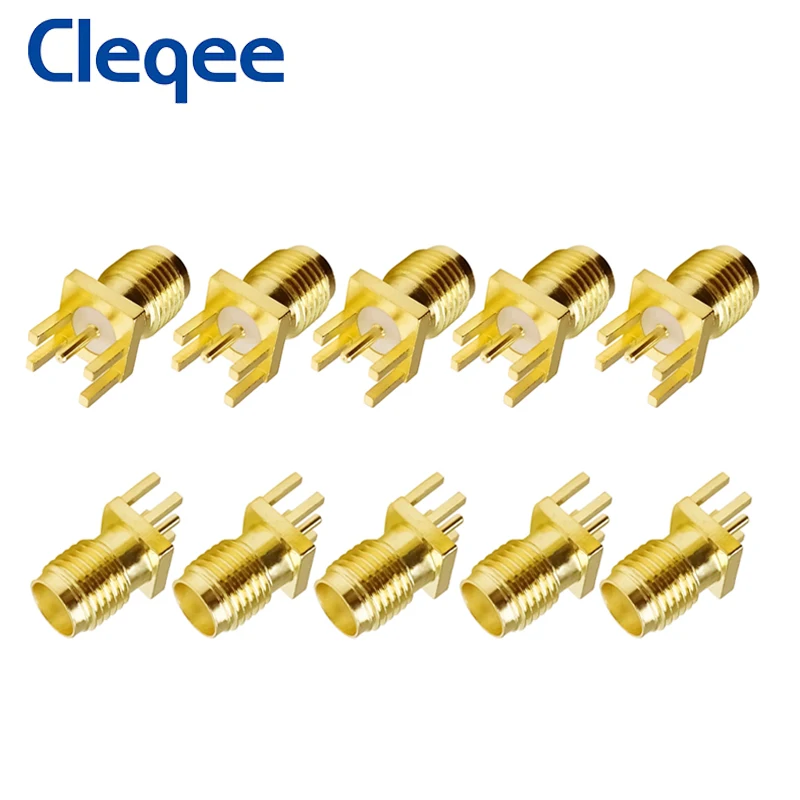 Cleqee 10PCS SMA หญิง Jack Adapter Solder ขอบ PCB ตรง Mount RF ทองแดงเสียบปลั๊กทอง