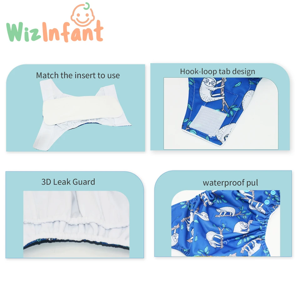 WizInfant Hook&Loop OS Pocket Cloth Diaper,Waterproof Breathable S M& L Adjustable,fit 5-15kg Baby