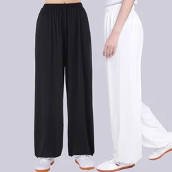 Unisex spodnie Tai Chi lodowy jedwab Tai Chi odzież spodnie gimnastyka poranna lato plus rozmiar luźne bloomers praktyka sztuki walki pant