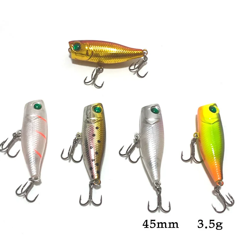 1pcs 45mm 3.5g Mini Popper Fishing Lure Hard Bait Artificial Poper Topwater Bass Trout Pike Fishing Crankbait Crank Wobbler