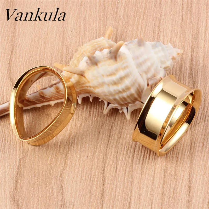 Vankula 2PCS 316L Stainless Steel Ear Plug Tunnels Gold Black Steel Color Ear Expander Plug Tunnel Body Jewelry Ear Gauges