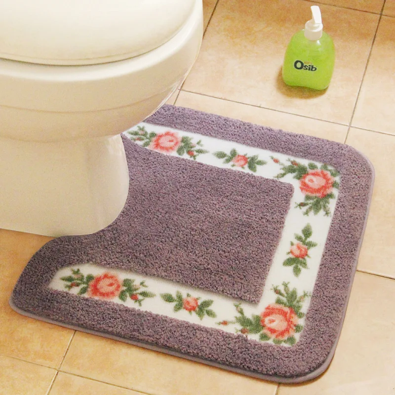 Pastoral U Shaped Toilet Rugs Non-Slip WC Mat Warm Feet Toilet Mat Water Absorbent Bath Mat Home Decor Pedestal Toilet Rug