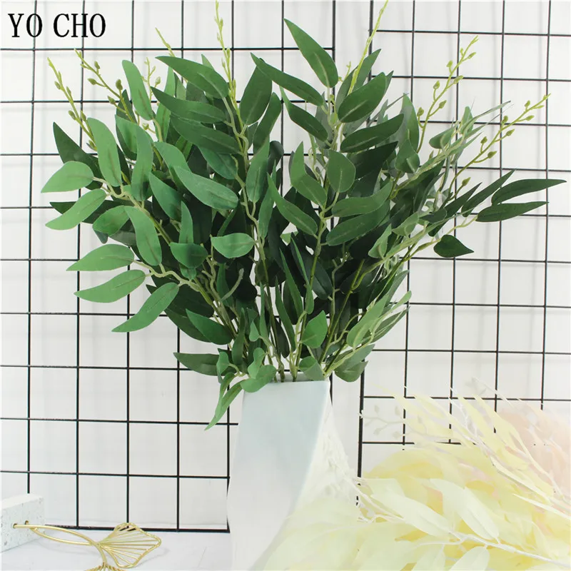 Artificial White Plant Wedding Decoration Flower Silk Flower for Home Party Ceiling Wreath Decor Willow Leaf Green Grass Plant