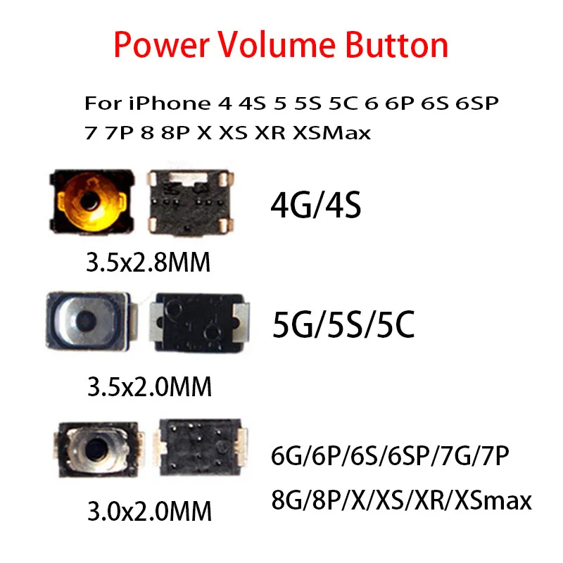 10pcs Power Button Volume On Off Switch For iPhone 4 4S 5 5S SE 5C 6 6S 7 8 Plus X XR XS 11 12 13 Pro Max Mini Spring Piece