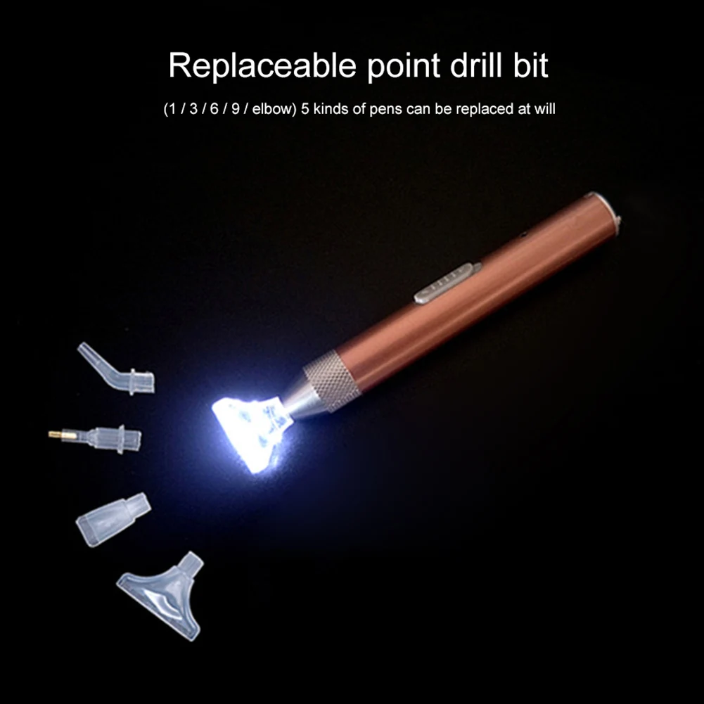 USB قابلة للشحن نقطة الإضاءة الحفر القلم مع 5 رؤساء DIY بها بنفسك 5D الماس أدوات الرسم على الحائط الماس اللوحة الرسم الملحقات