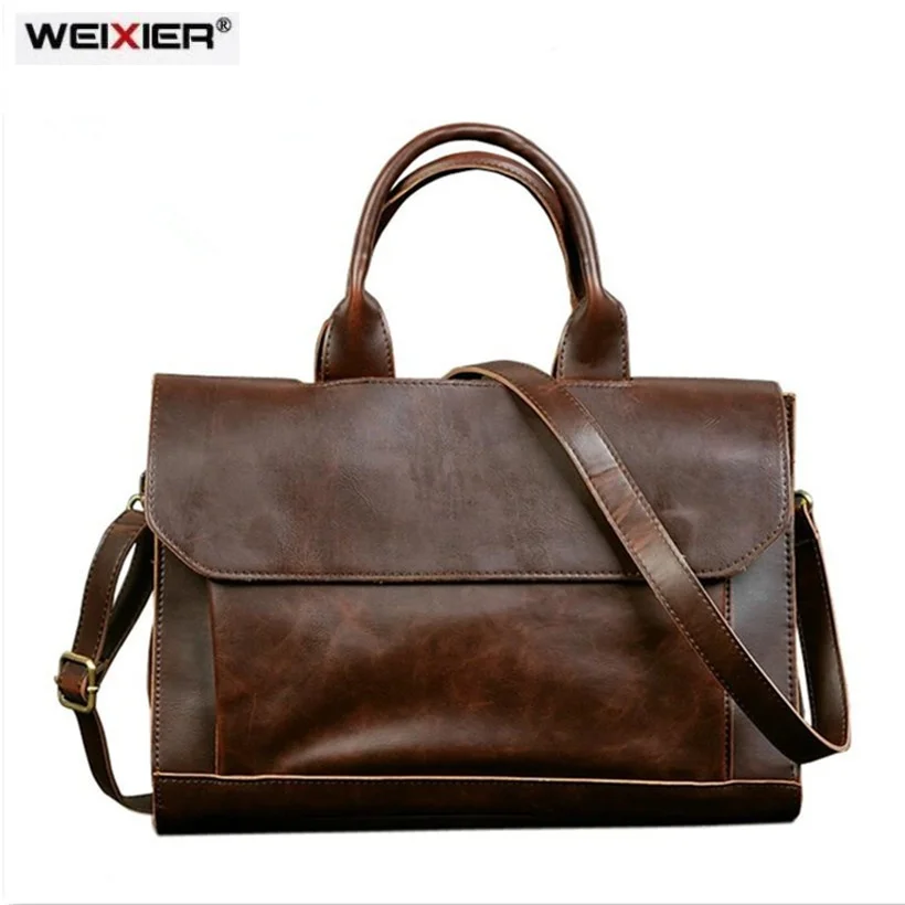 Business office Briefcase men\'s Handbag Brand Leather Tote male Solid Computer Laptop bag Vintage man Messenger Bag Leisure 2021