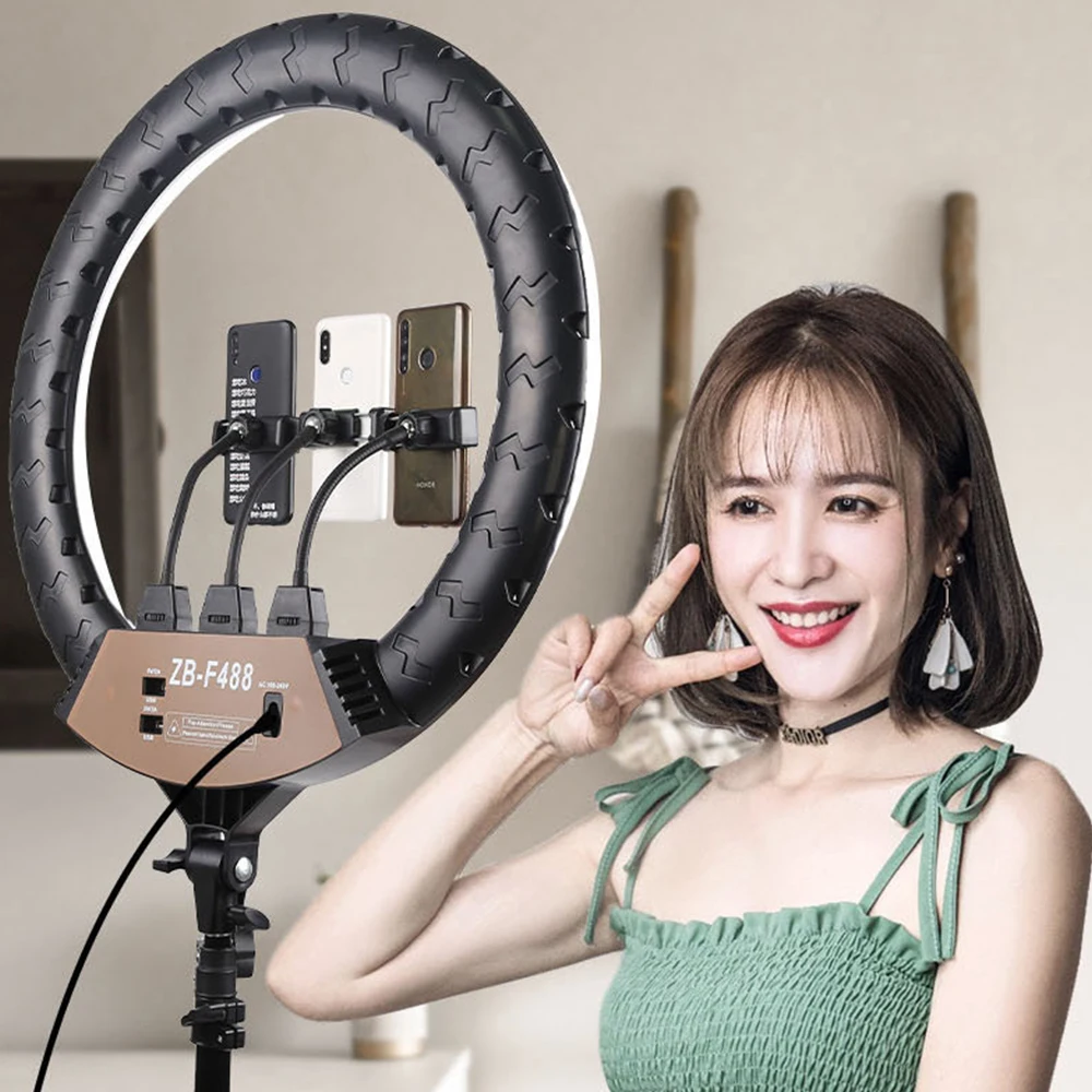 

MAMEN 22 inch 55cm 18 Led Dimmable Video Ring Light Selfie Photography Lighting With Phone Holder For Youtube Live Streaming