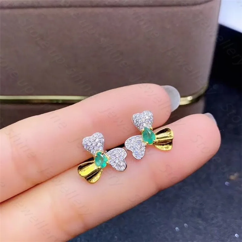 

Fine natural emerald Earrings for Women Silver With 925 Sterling Sliver Platinum plating Heart Wedding&Birthday Jewelry