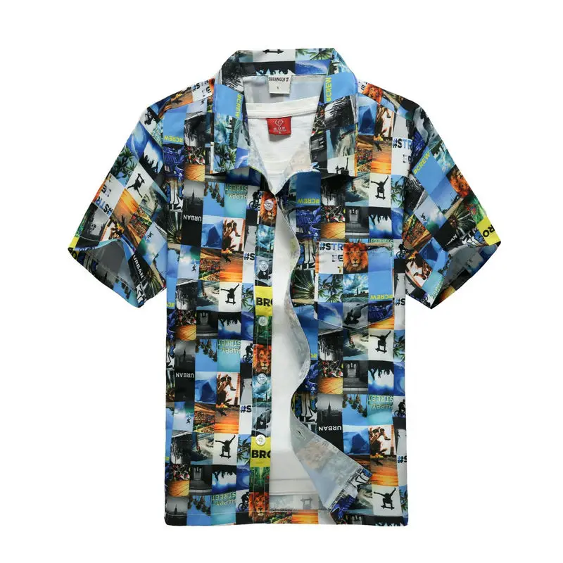 2023 New Male Hawaiian Shirts Fashion Men\'s Casual Button Hawaii Print Beach Short Sleeve Quick Dry Top Blouse M-5XL