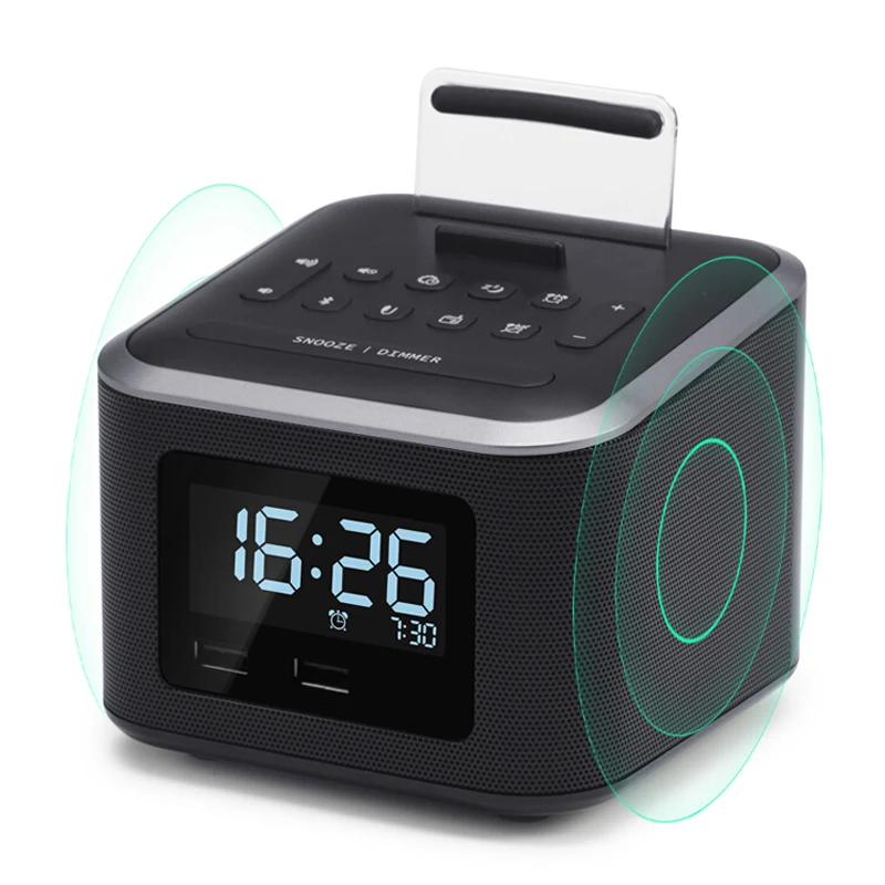 Digital Alarm Clock Radio Wireless Bluetooth Speaker For Bedroom With USB Charging Port/AUX-IN and Cell Phone Stand/Snooze