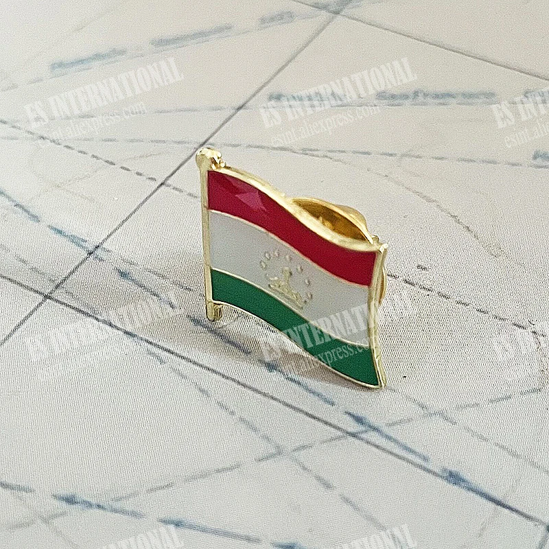 Tadzhikistan Tajikistan National Flag Lapel Pins Crystal Epoxy Metal Enamel Badge Paint Brooch Souvenir Suit  Personality Gifts