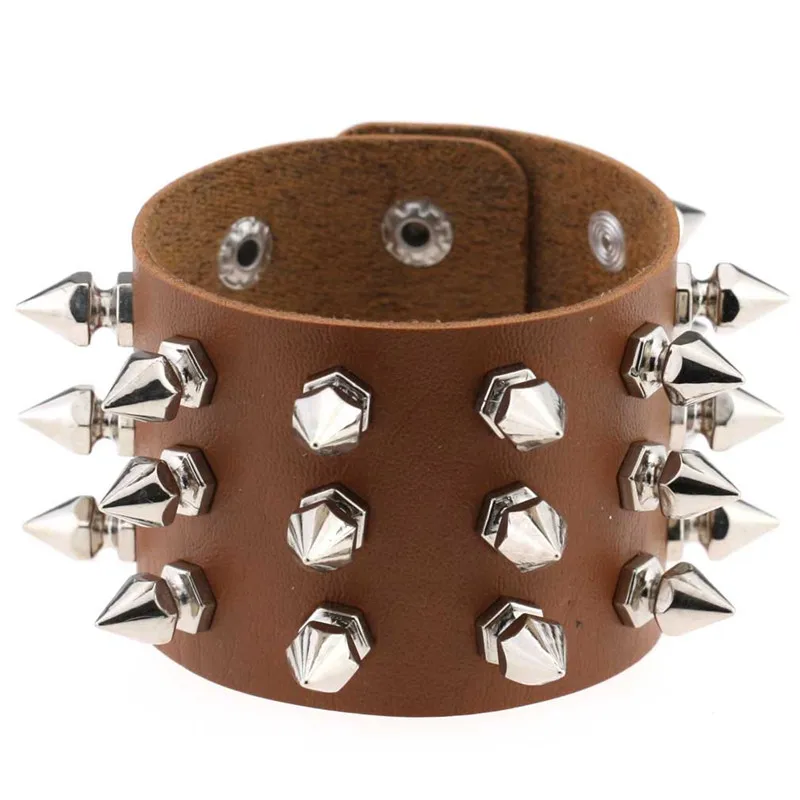 Pulsera de cuero con tachuelas de cono, brazalete ancho de estilo Punk, gótico, Rock, Cuspidal, joyería Unisex