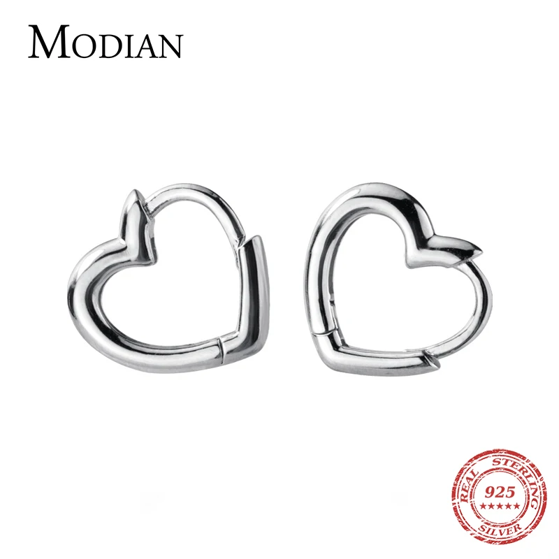 Modian-Boucles d'oreilles créoles à breloques romantiques pour femmes, coeurs simples exquis, véritable argent regardé 100% 925, accessoires de bijoux féminins