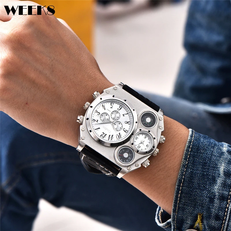 Luxury Sports Watches for Men Top Brand Casual Military Big Dial Cool Man Unique Wristwatch Male Decorative Compass Quartz Clock