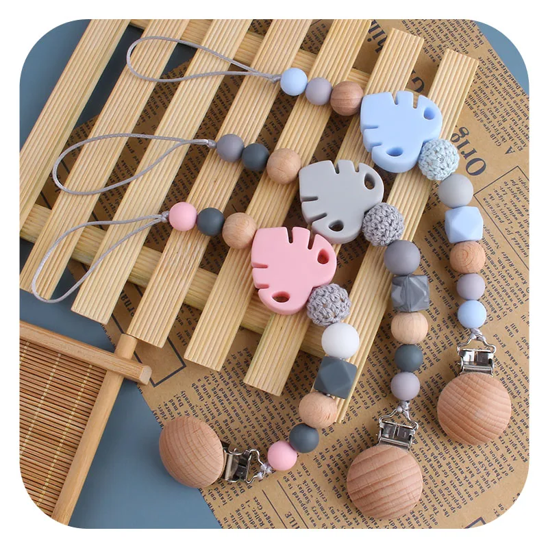 Eco-friendly Beech Wooden Pacifier Clips Holder Leaf Nipple Holder Clips Newborn Baby Shower Gift Bebes  Baby Accessories