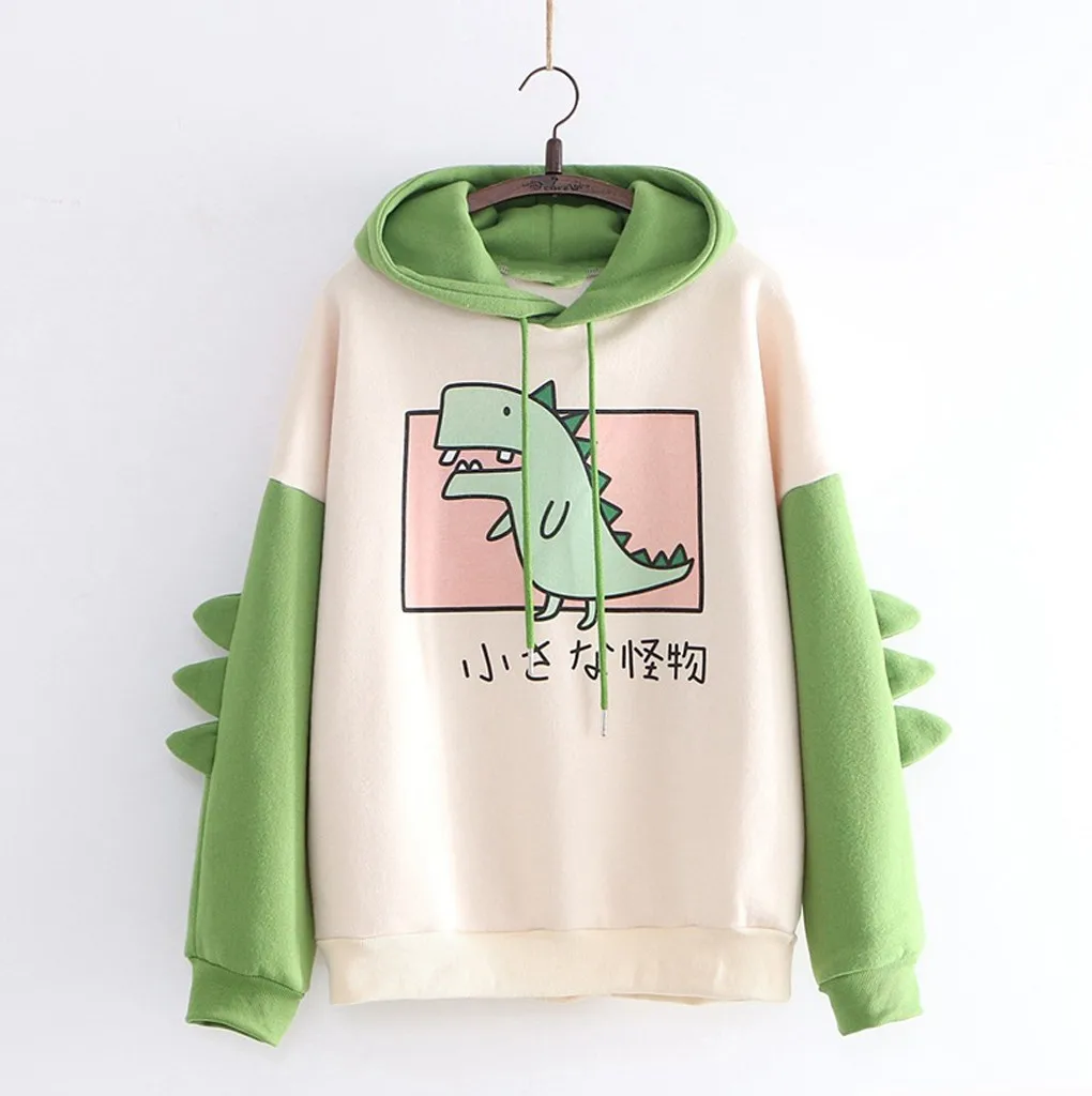 Hoodies Women Sweatshirt Japanese Style Kawaii Cartoon Dinosaur Hooded Autumn Spring Pullovers For Girls Top Sudadera Mujer 2021